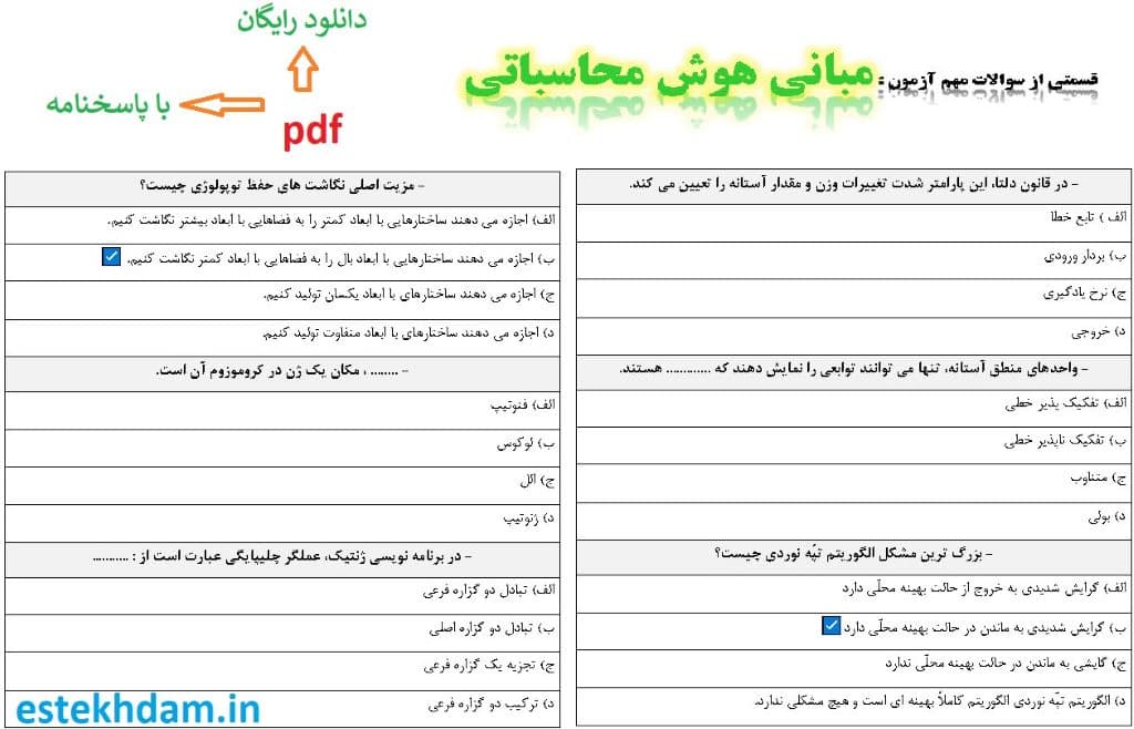 نمونه سوالات مبانی هوش محاسباتی - استخدامی