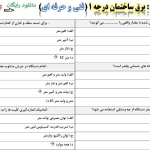 نمونه سوالات برق ساختمان درجه 1 با جواب