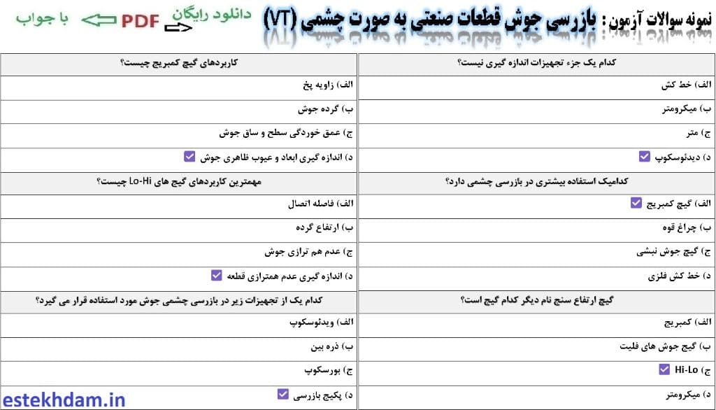 سوالات بازرسی جوش قطعات صنعتی به صورت چشمی (VT)